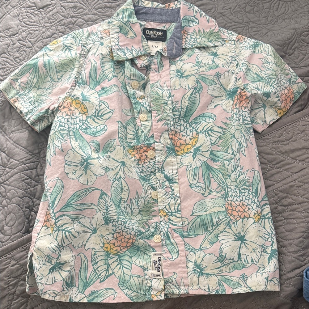 OshKosh B'gosh Kids Floral Button Down Shirt - Pink and Green